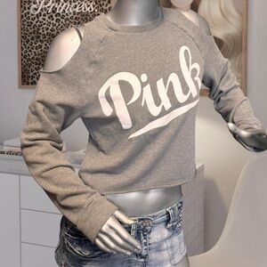 PINK Victoria’s Secret Y2K Grey Cold-Shoulder Sweatshirt